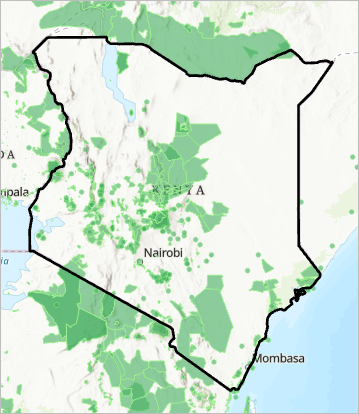 KenyaFeature 在地图上用黑色轮廓绘制。