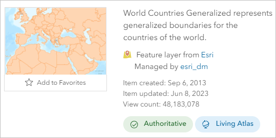 World Countries Generalized 图层的页面属性