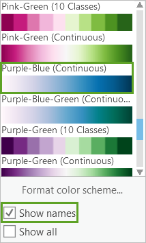 从选项中选择“紫-蓝色（连续）”色带。