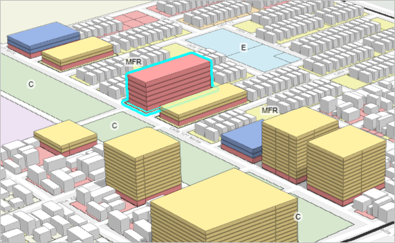 选定宗地中的 3D 建筑物形式