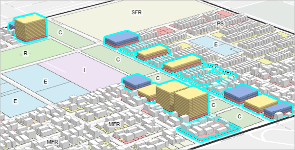 选定宗地内的 3D 建筑物形式