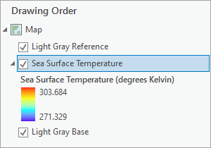 在“内容”窗格中选中的 Sea Surface Temperature 图层