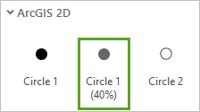 “符号系统”窗格的“图库”选项卡中 ArcGIS 2D 下的“圆形 1 (40%)”符号
