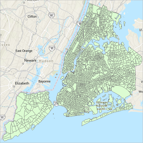 nyct2020 图层在地图上显示了人口普查区域