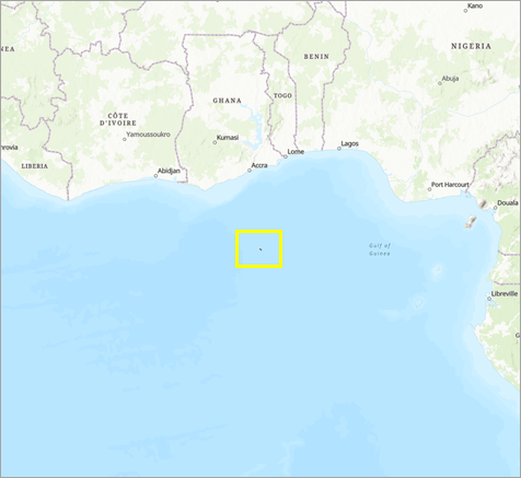 已添加影像，其中位置坐标系已添加到非洲西海岸地图
