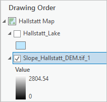 “内容”窗格中 Slope_Hallstatt_DEM_1.tif 的图例