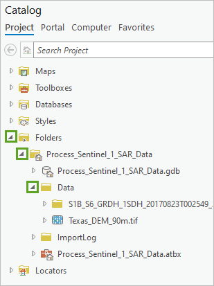 Folders、Process_Sentinel_1_SAR_Data 和 Data 文件夹已展开
