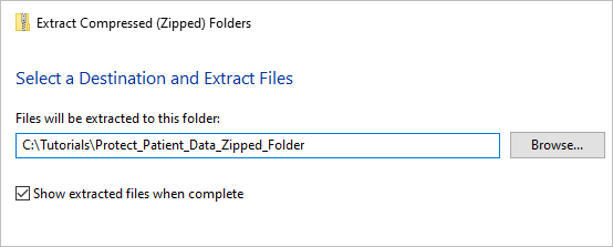 在计算机上为解压缩的 Protect_Patient_Data_Zipped_Folder 文件夹指定一个位置。