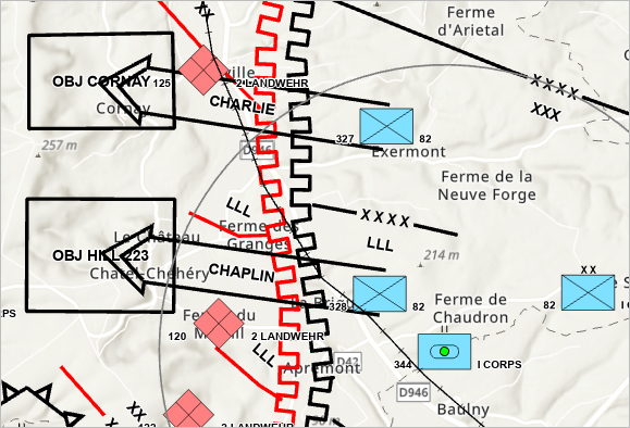 地图上坦克营周围的红色圆圈
