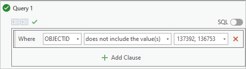 构建查询 Where OBJECTID does not include the value(s) 137392, 136753。