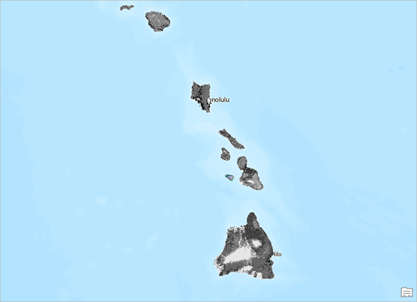 地图随即打开，其中显示了夏威夷岛屿。