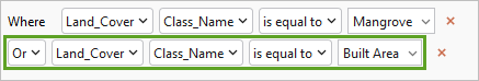 Or Where Land_Cover Class_Name is equal to Built Area 子句