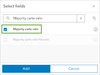 “选择字段”窗口中的 Majority carte velo 字段