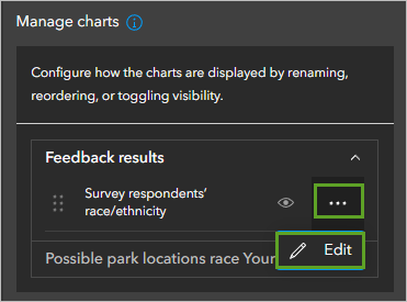 在“管理图表”部分的 Feedback results 图层中编辑 Survey respondents' race/ethnicity 图表