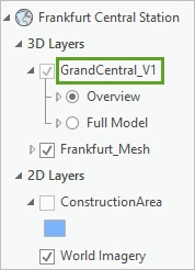 “内容”窗格中的 GrandCentral_V1 场景图层